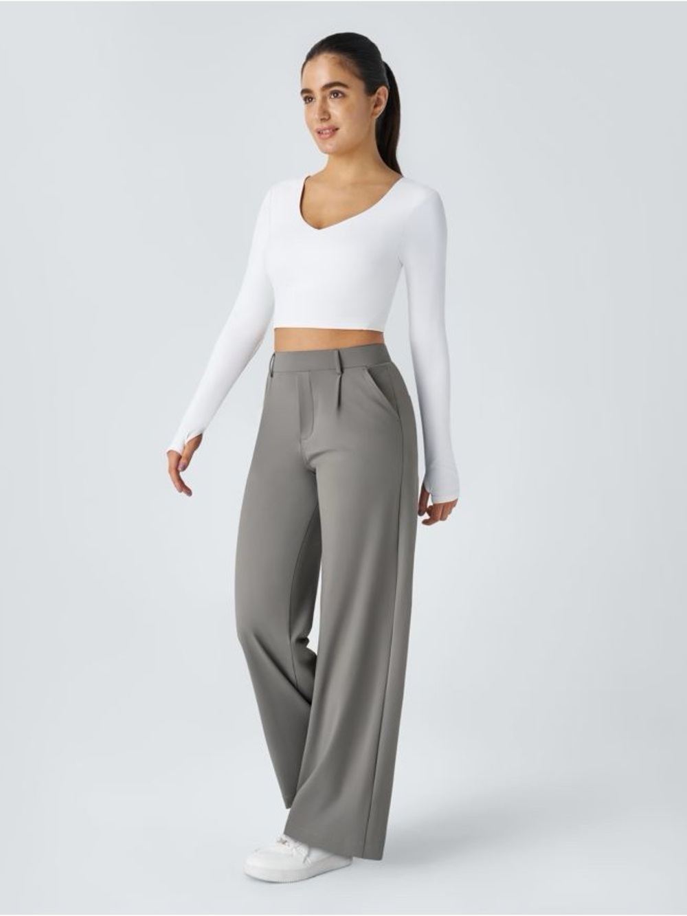 NWOT HALARA Wide-Leg Dress Pants in Light Gray